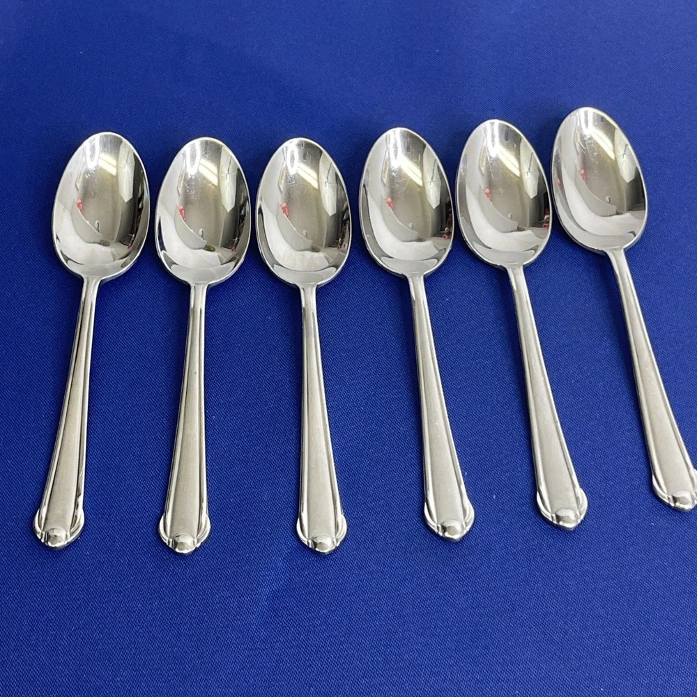 6 Mikasa CLASSICO SATIN Oval Soup Spoons Indonesia 18/0 Flatware‎ Silverware